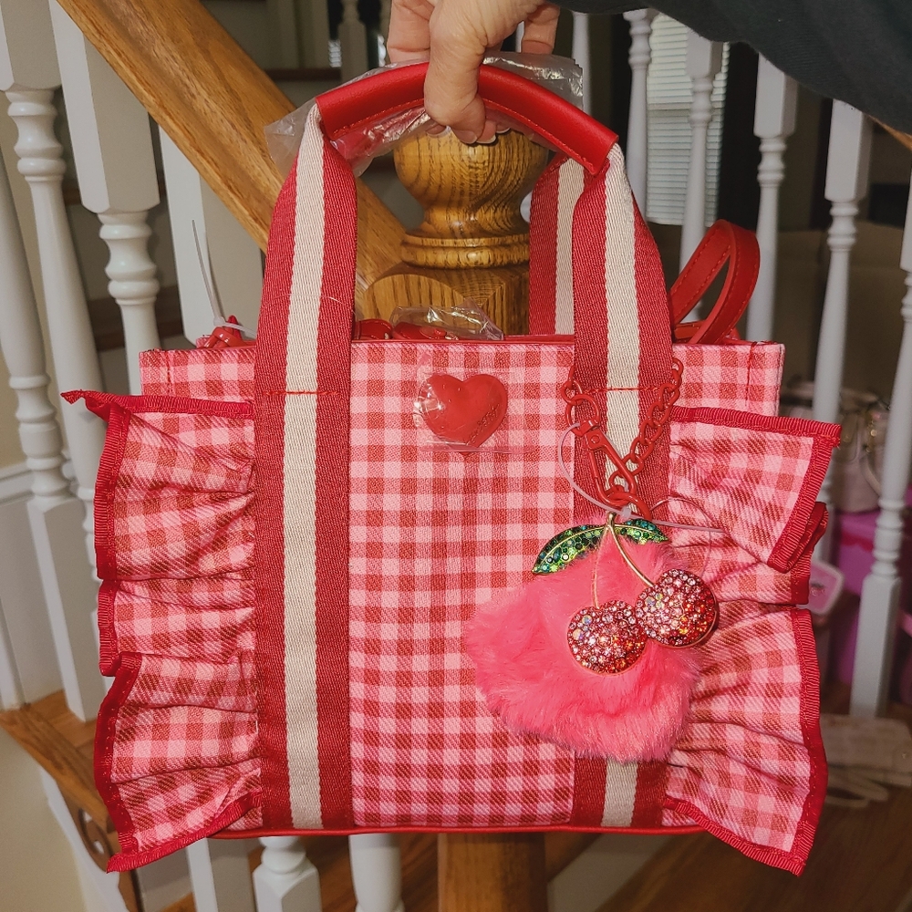 Betsey Johnson Red & Pink Gingham Ruffle Bag ❤ Viral